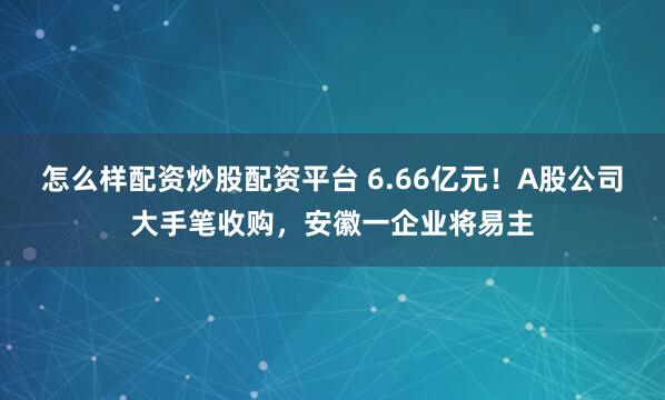 怎么样配资炒股配资平台 6.66亿元！A股公司大手笔收购，安徽一企业将易主
